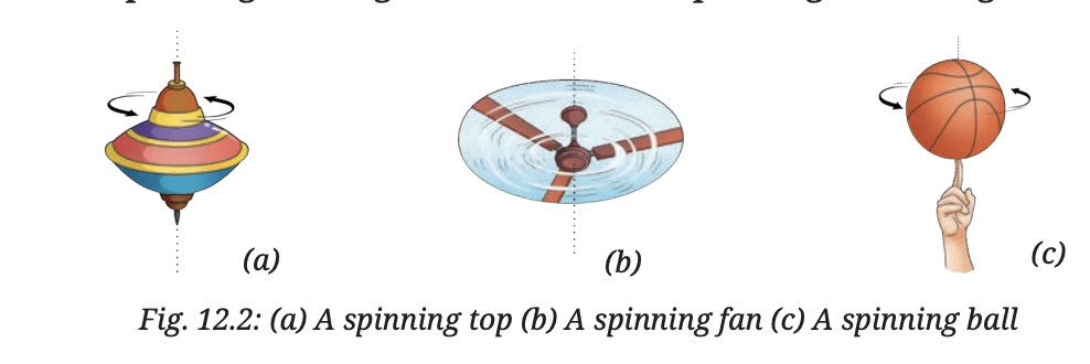 Fig 12.2 — Spinning top, fan and ball showing rotation